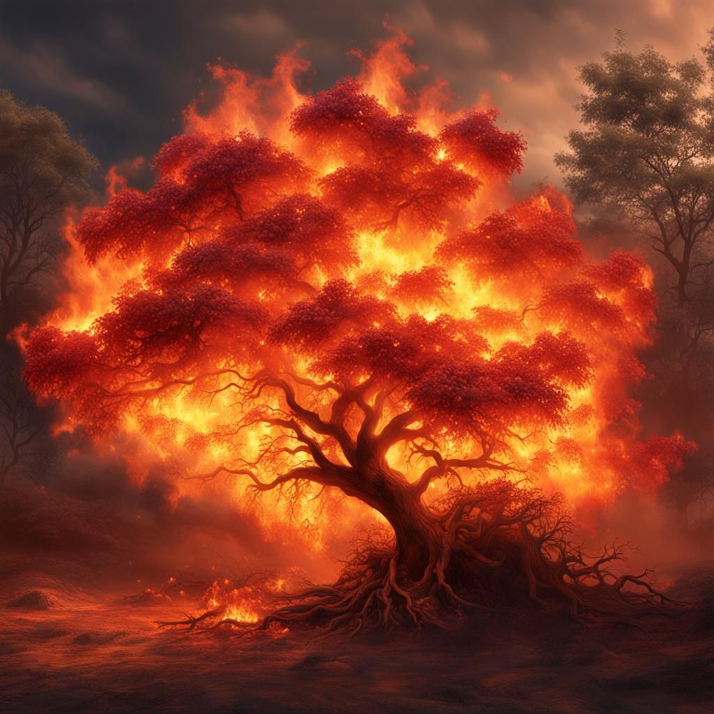Hyperrealistic Burning Bush in 8K Resolution