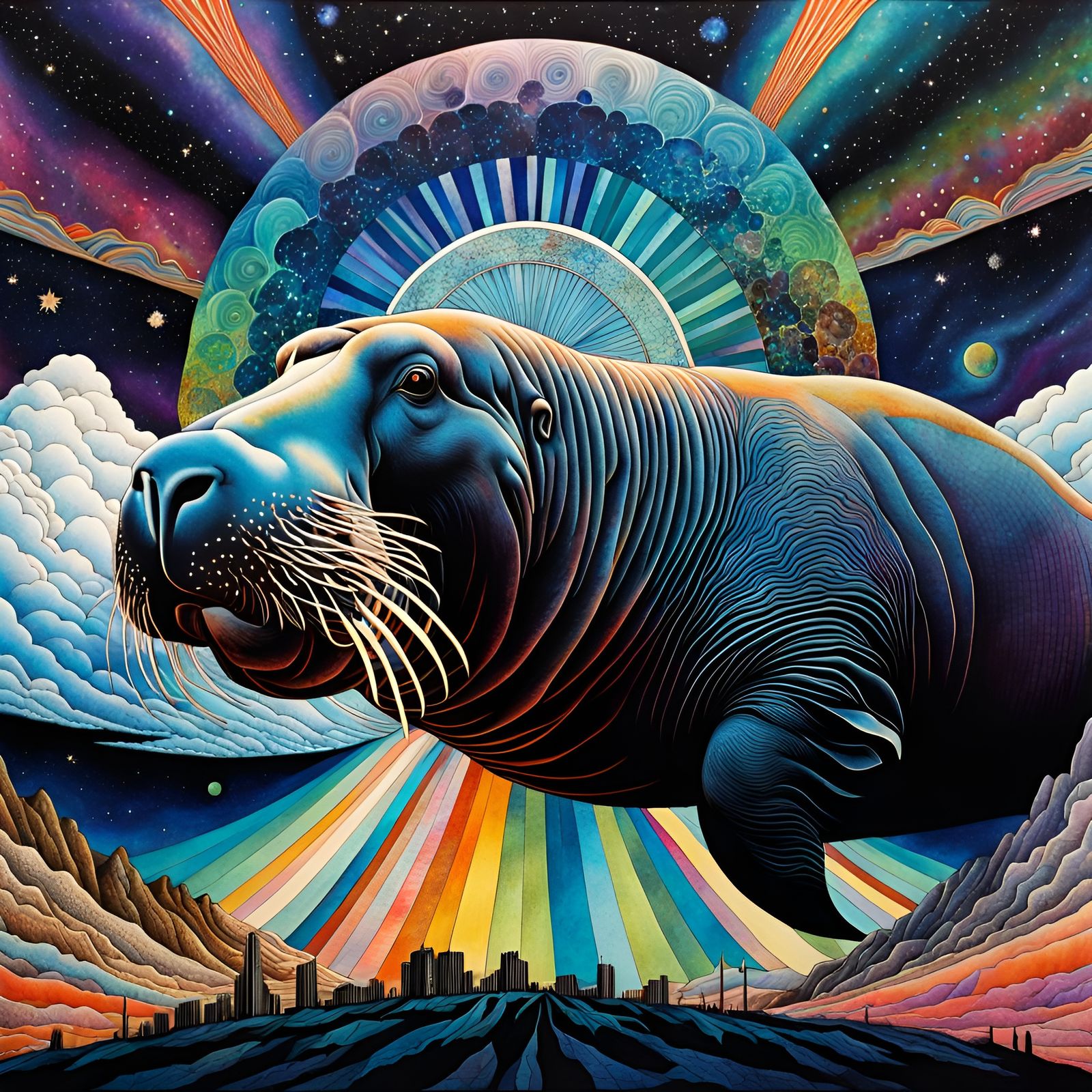 Mosaic Walrus in Psychedelic Pen and Ink