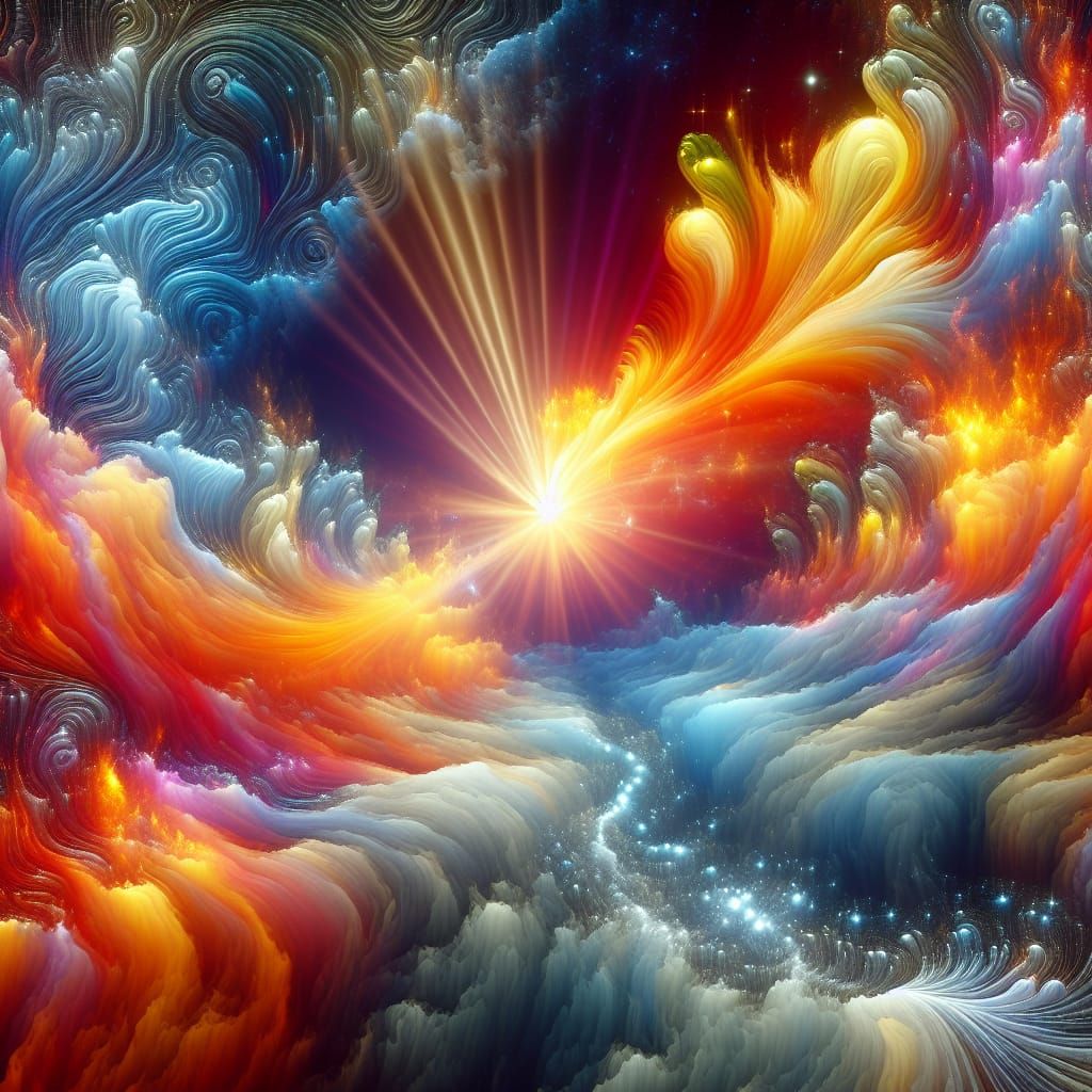 Abstract Water and Fire Fractal in Vivid Colors