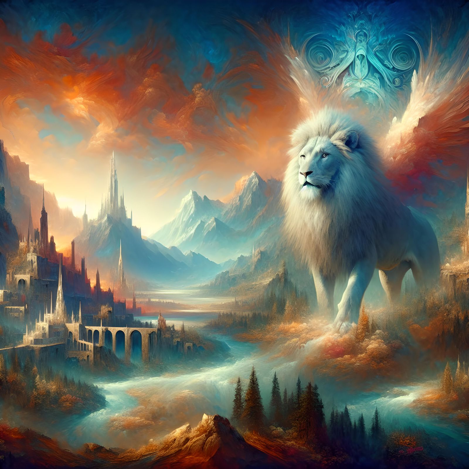 Majestic Lion in Fantasy Landscape as Matte Painting