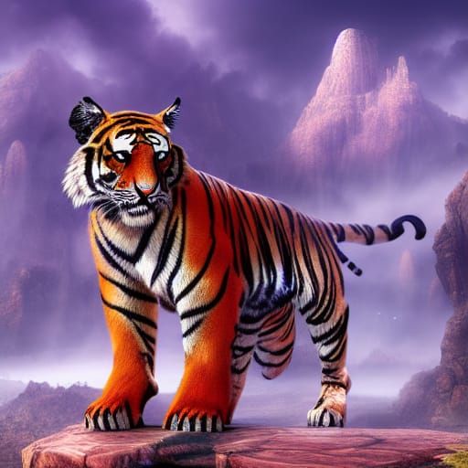 Fantastical Tiger with Socks, Detailed Matte Painting