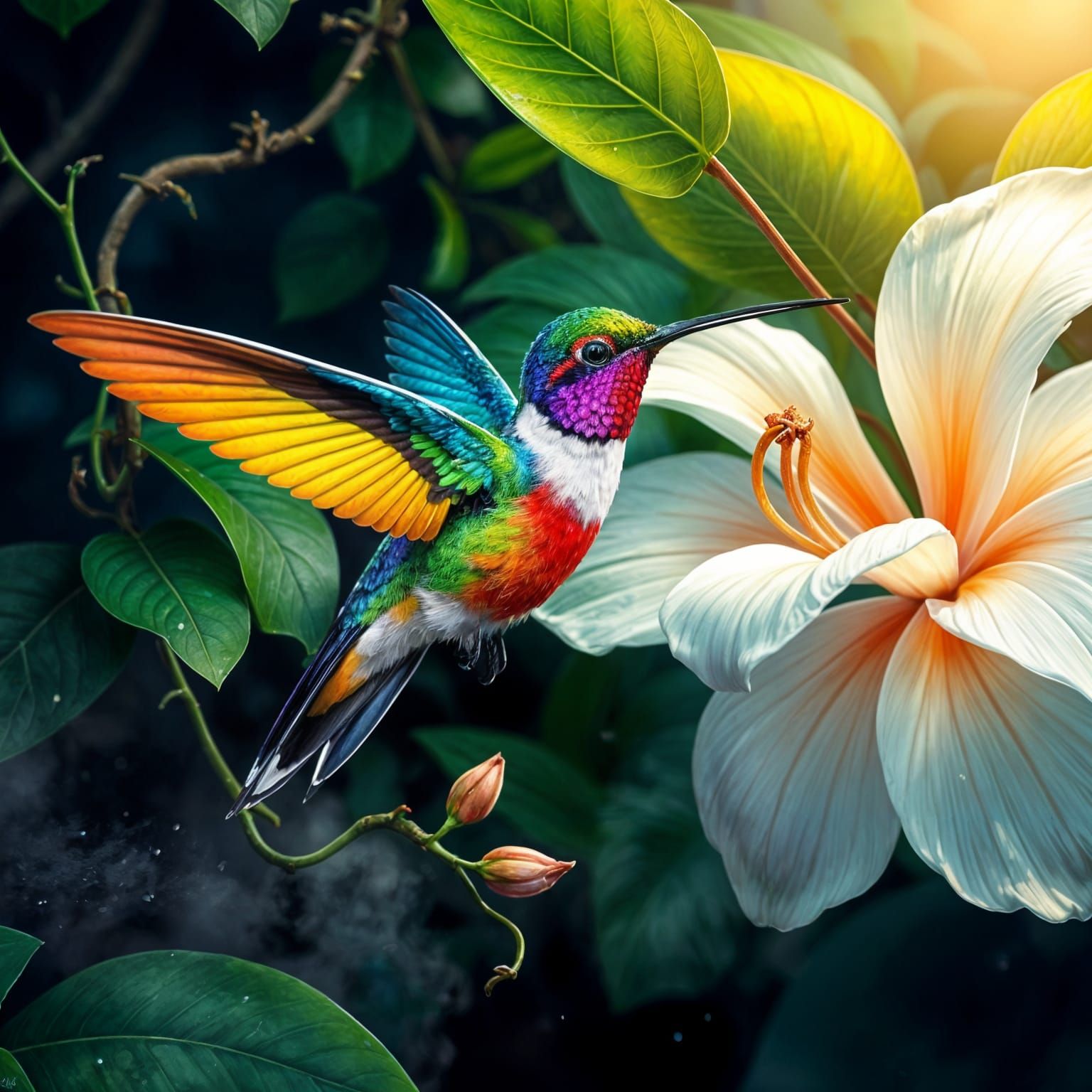 Rainbow Hummingbird in Tropical Graffiti Art