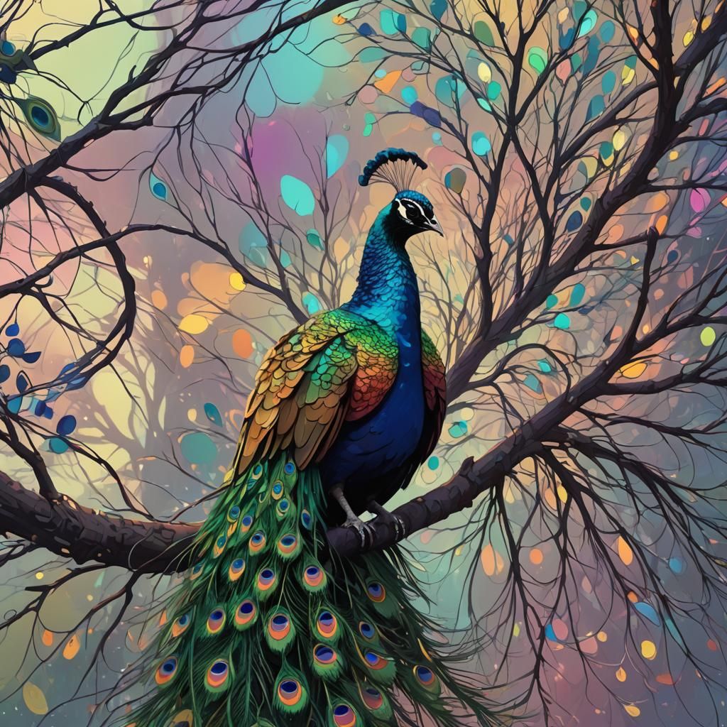 a peacock made of rainbow