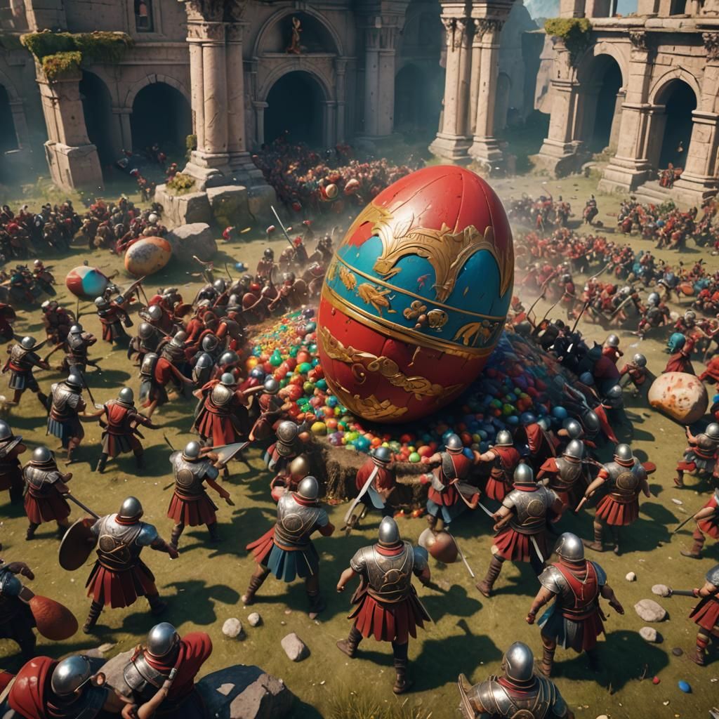 Roman Soldiers Battle Giant Easter Egg