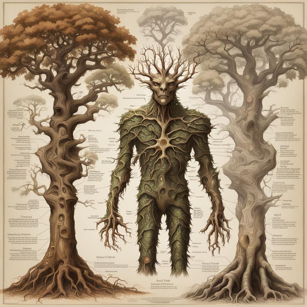 Ent Tree-Man Scientific Chart in Sepia Colors