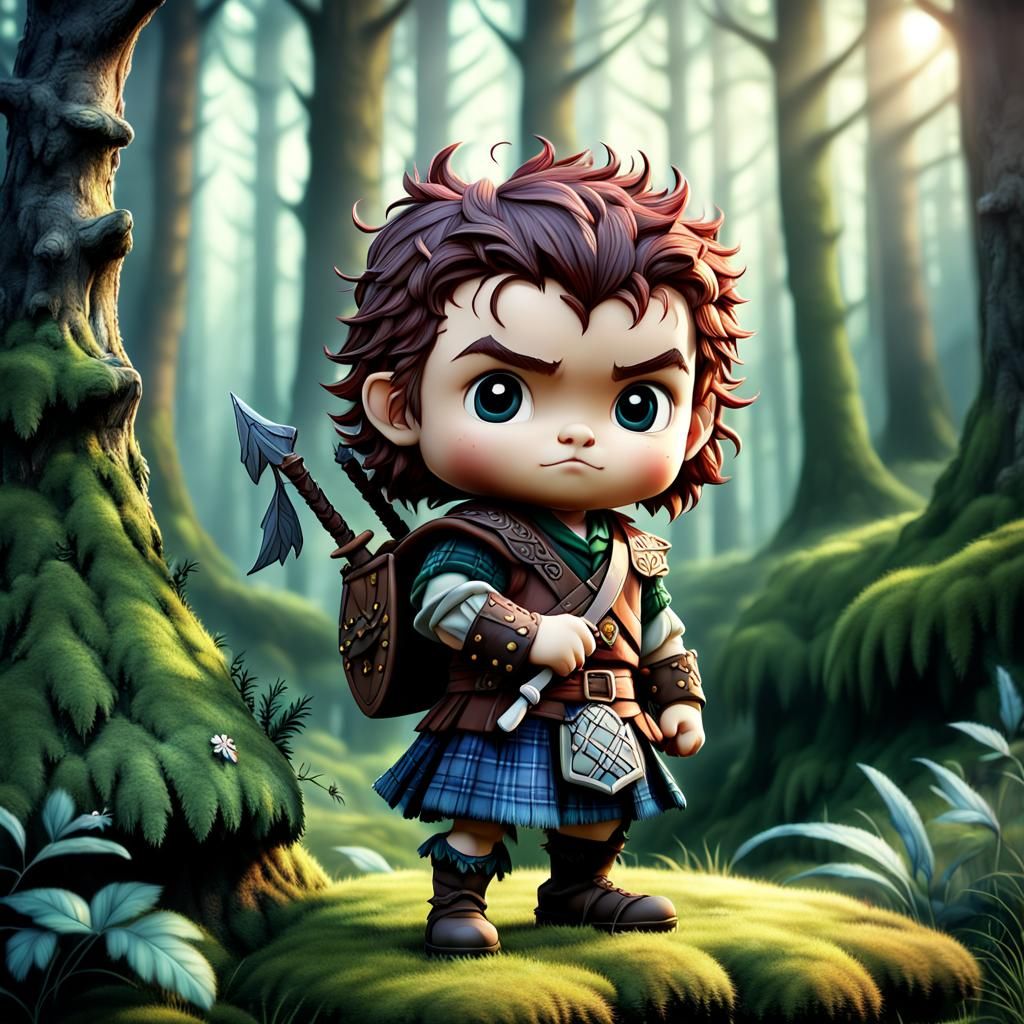Chibi Scottish Highlander in Fairy Forest