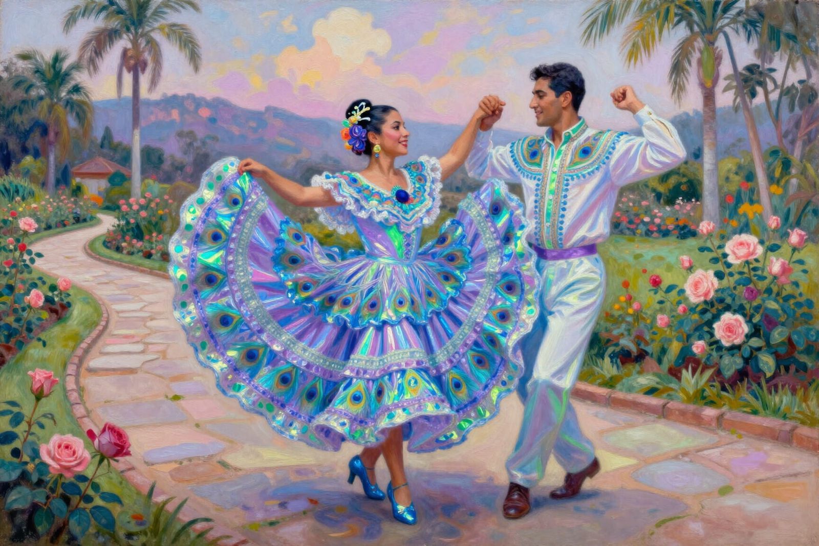 Futuristic Colombian Dancers in Neon Peacock Style