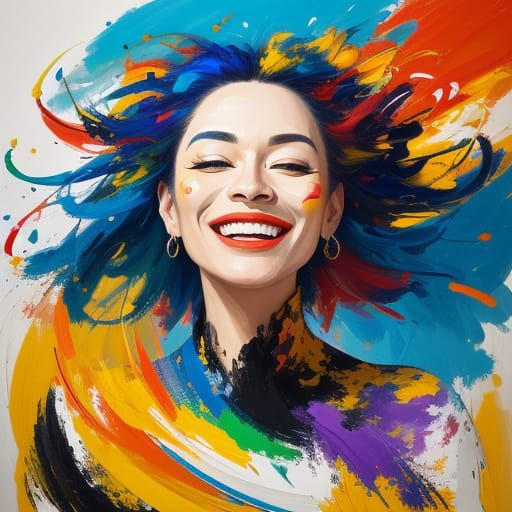 Abstract Portrait of a Joyful Woman in Vibrant Colors