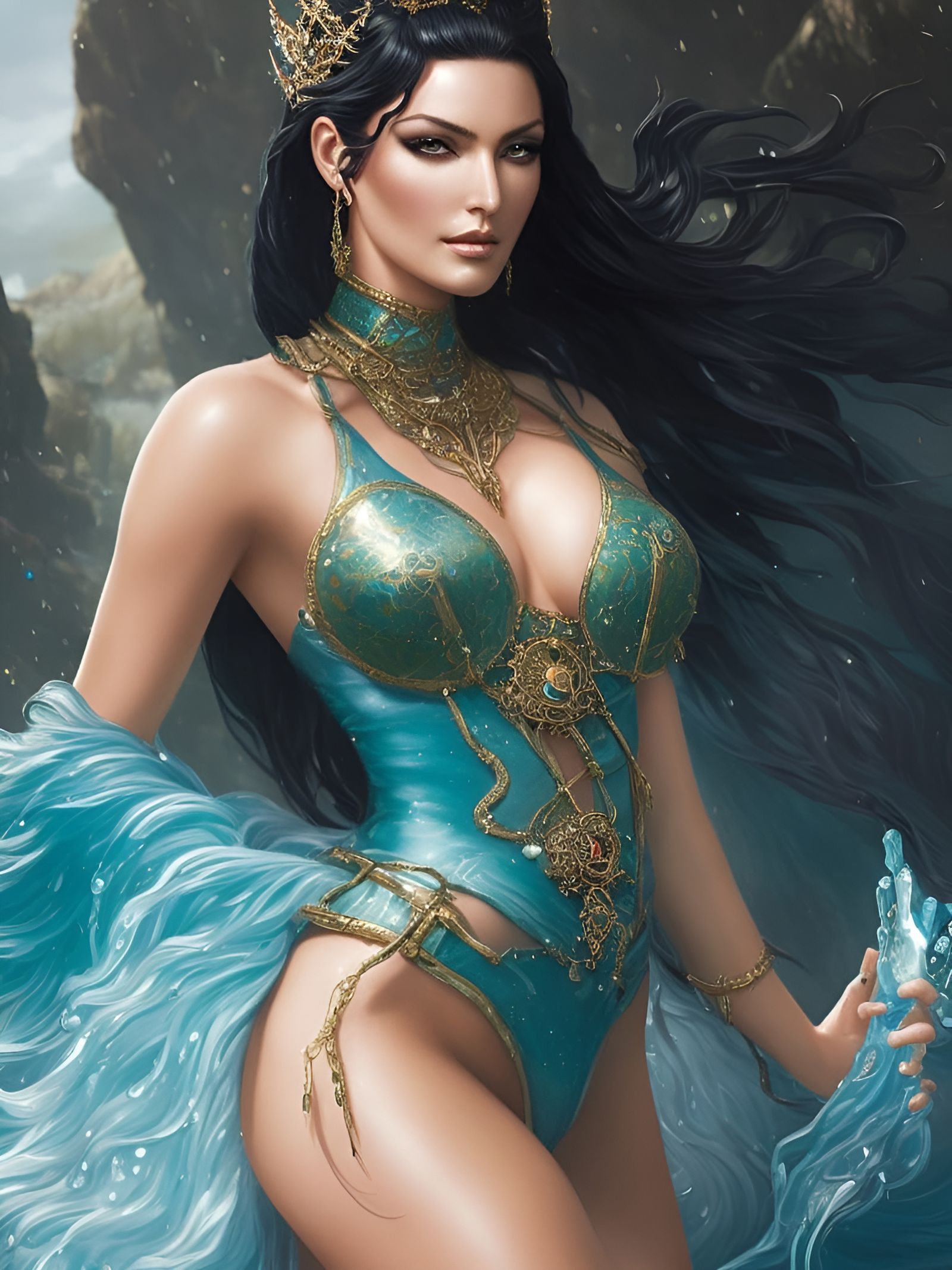 Water Empress Portrait in Art Nouveau Style