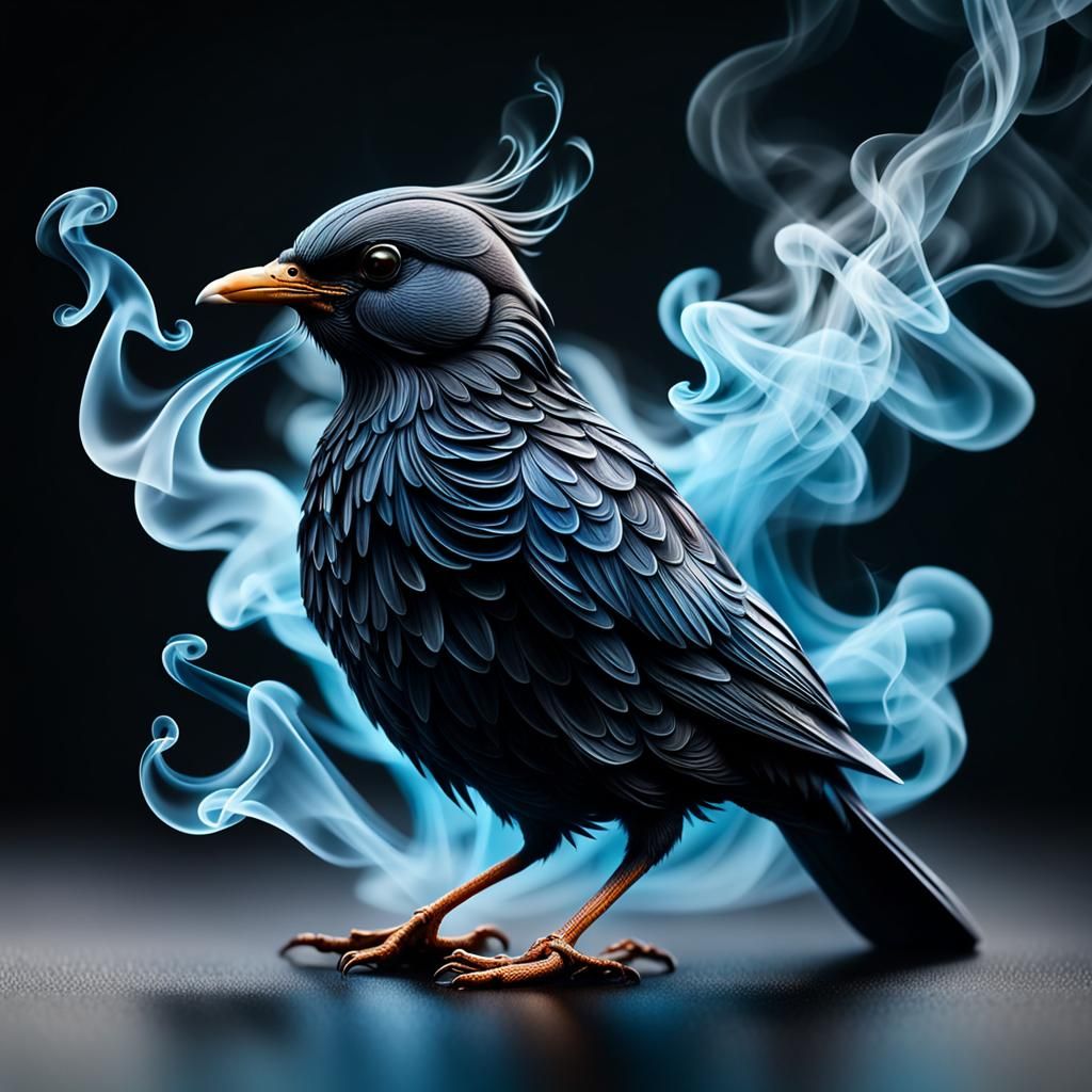 Smoky Bird Silhouette in Macro Photography