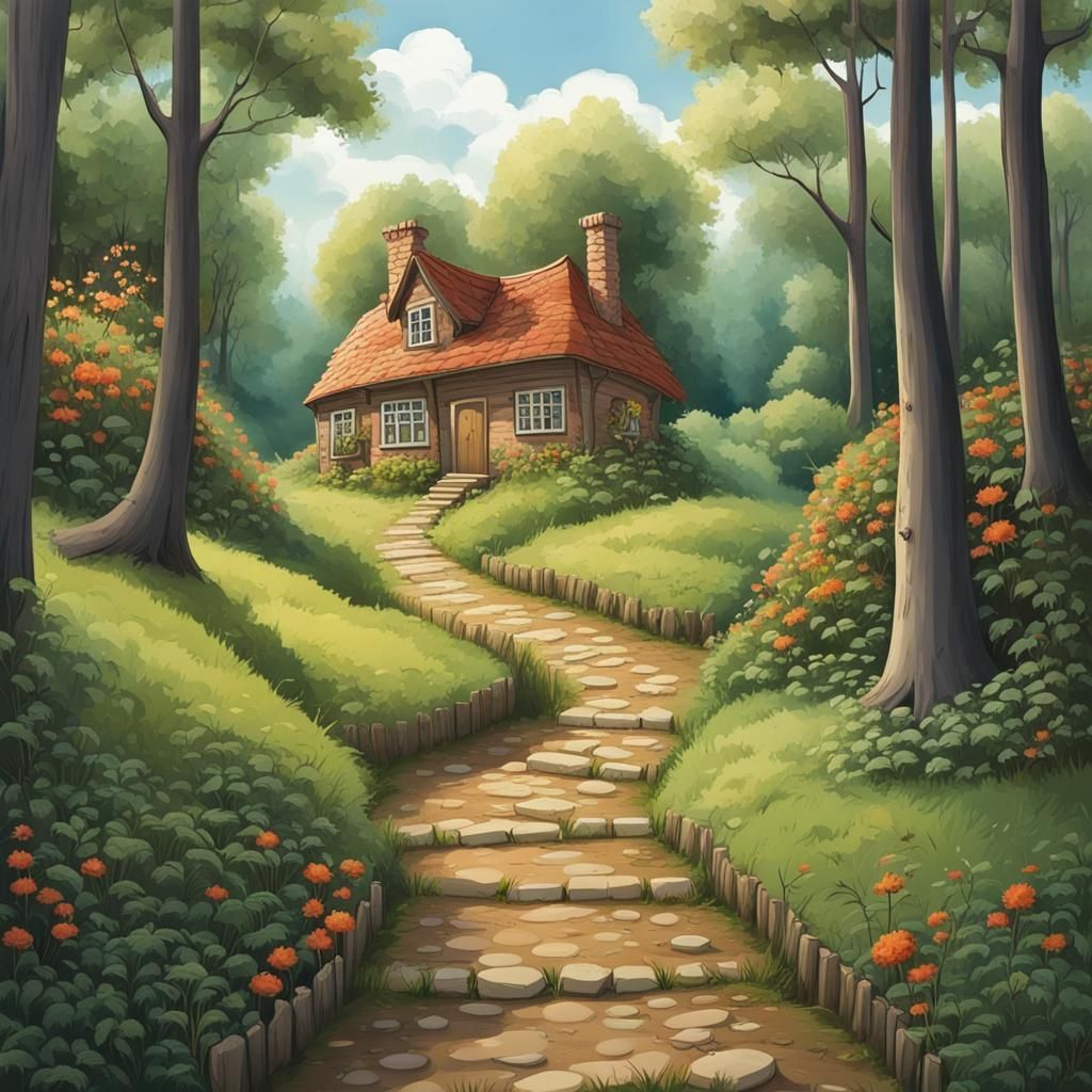Enchanted Forest Path to Secluded House