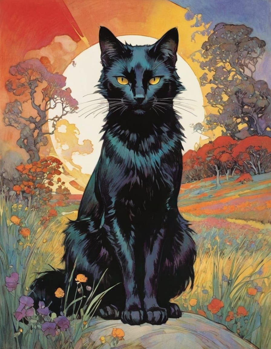 Colorful Black Cat Inspired by Modernist Painting