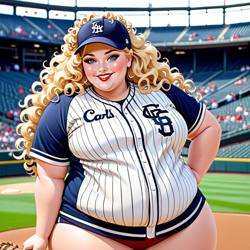 Curvy Woman in Baseball Uniform