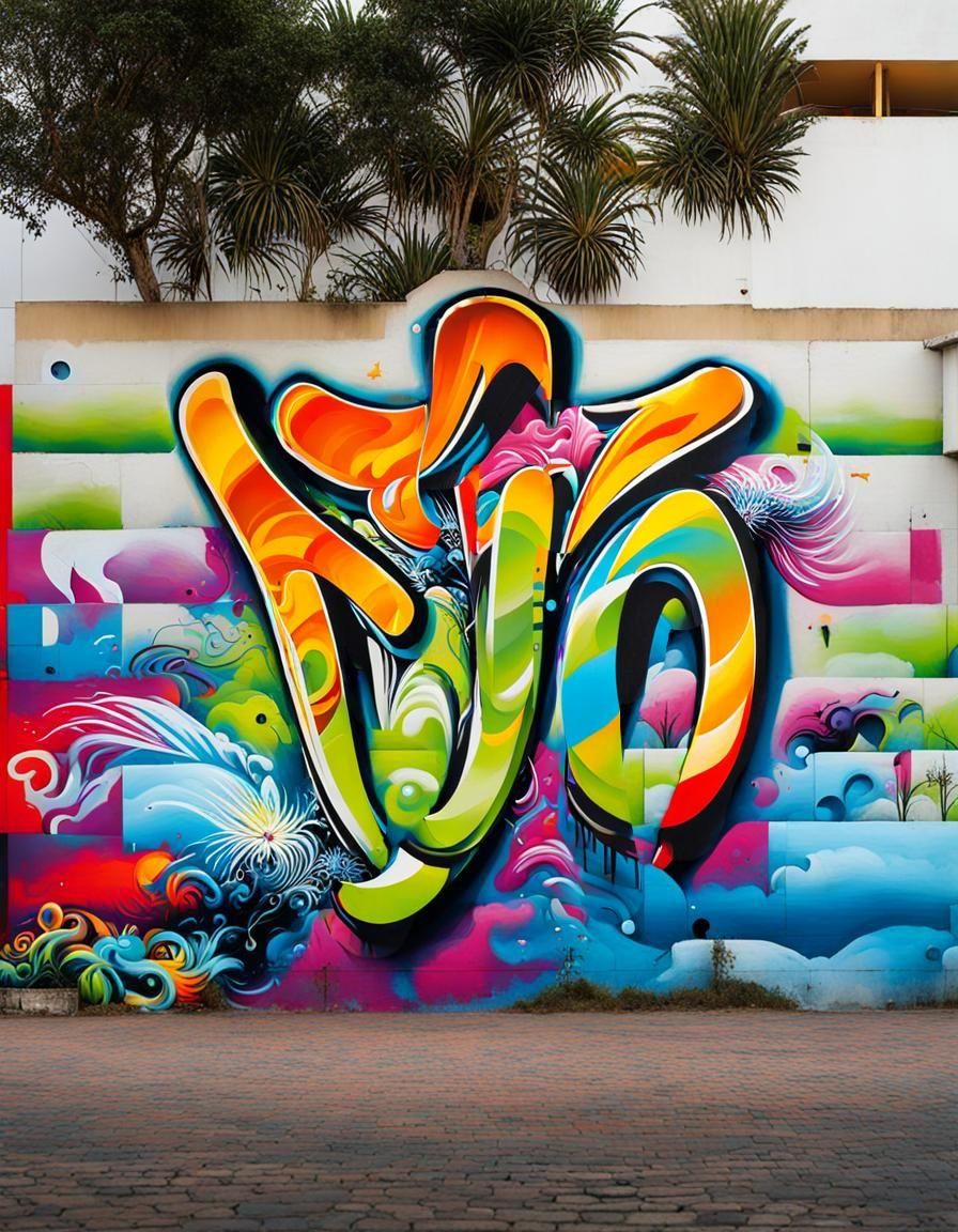 Urban Graffiti Art on Concrete Wall with Spray Paint