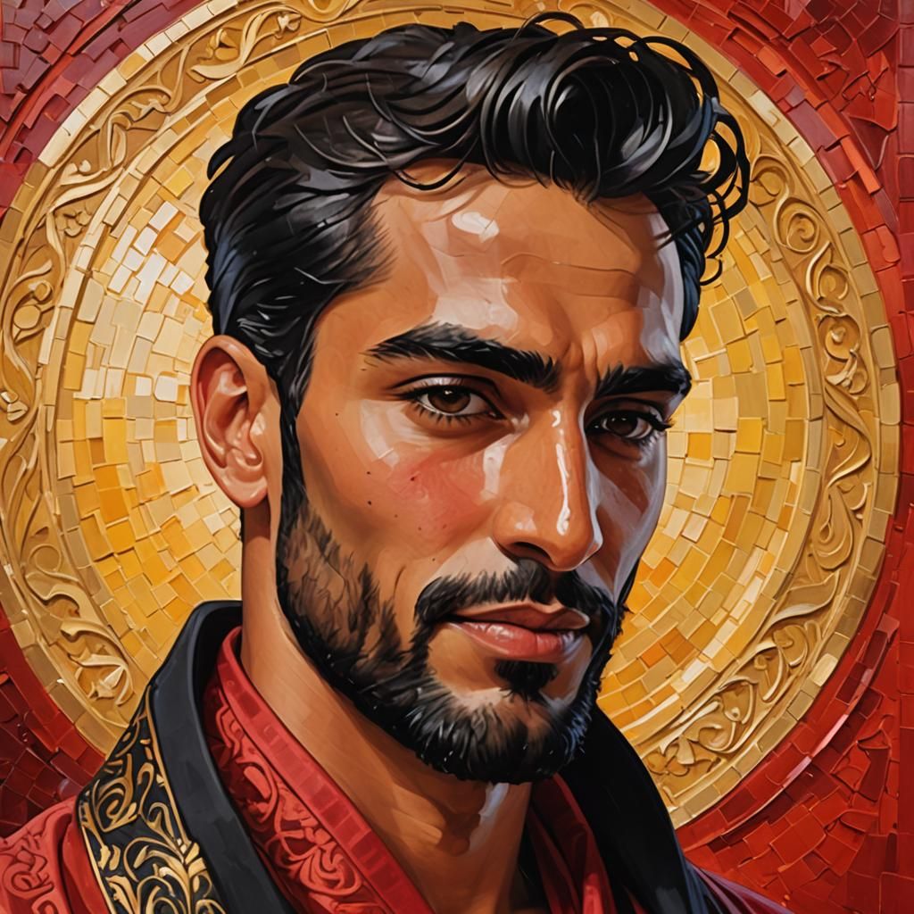 Smiling Arab Man in Art Nouveau Impasto Style