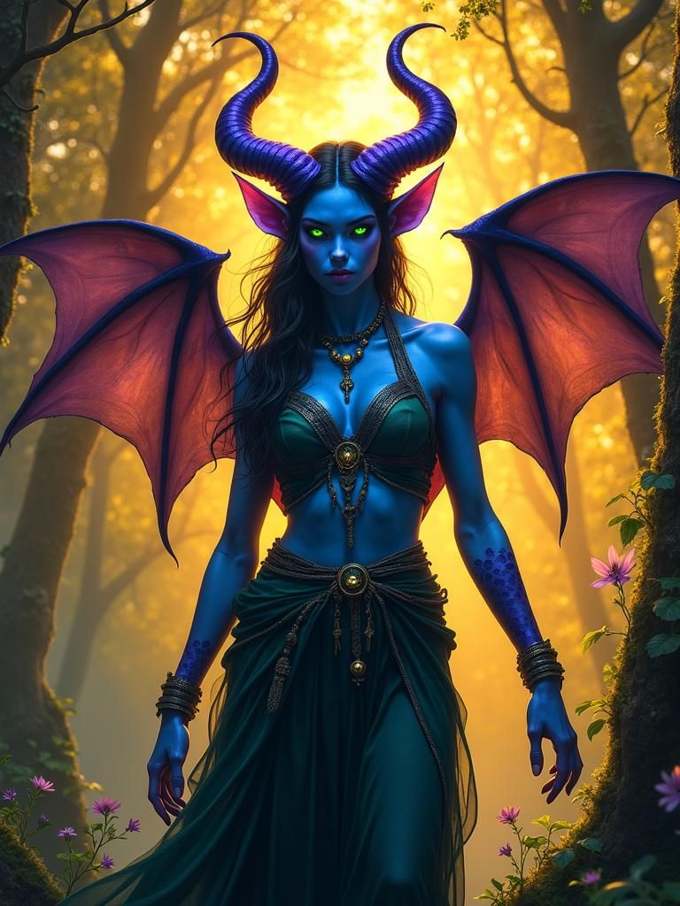 Tiefling Druid in a Mystical Forest