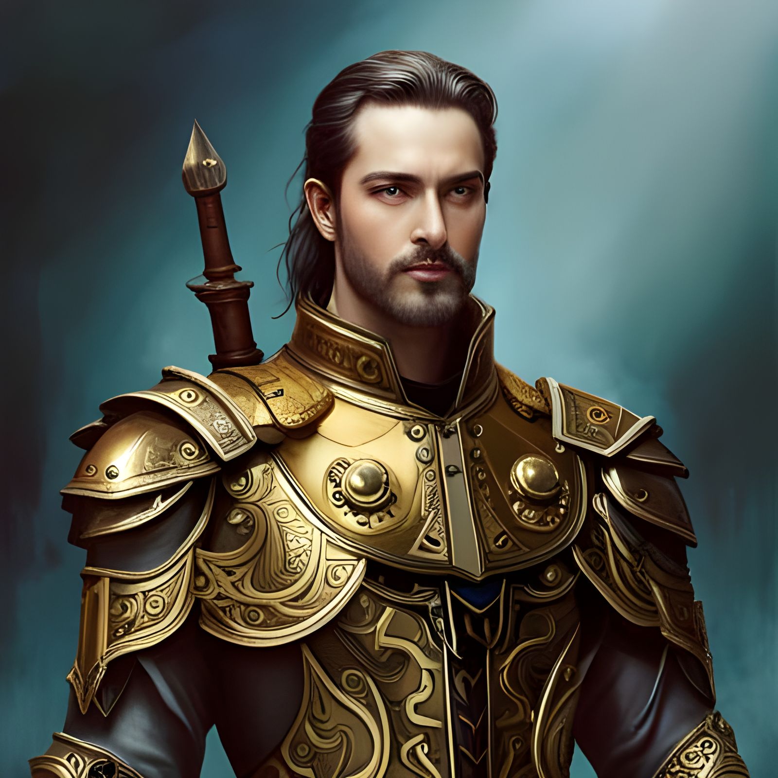 Warrior Prince in Golden Armor, Detailed Portrait