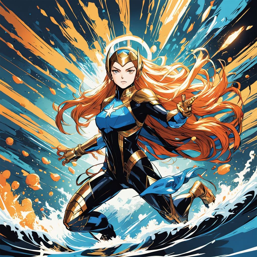 Sleek Heroine Surrounded by Cinematic Lighting