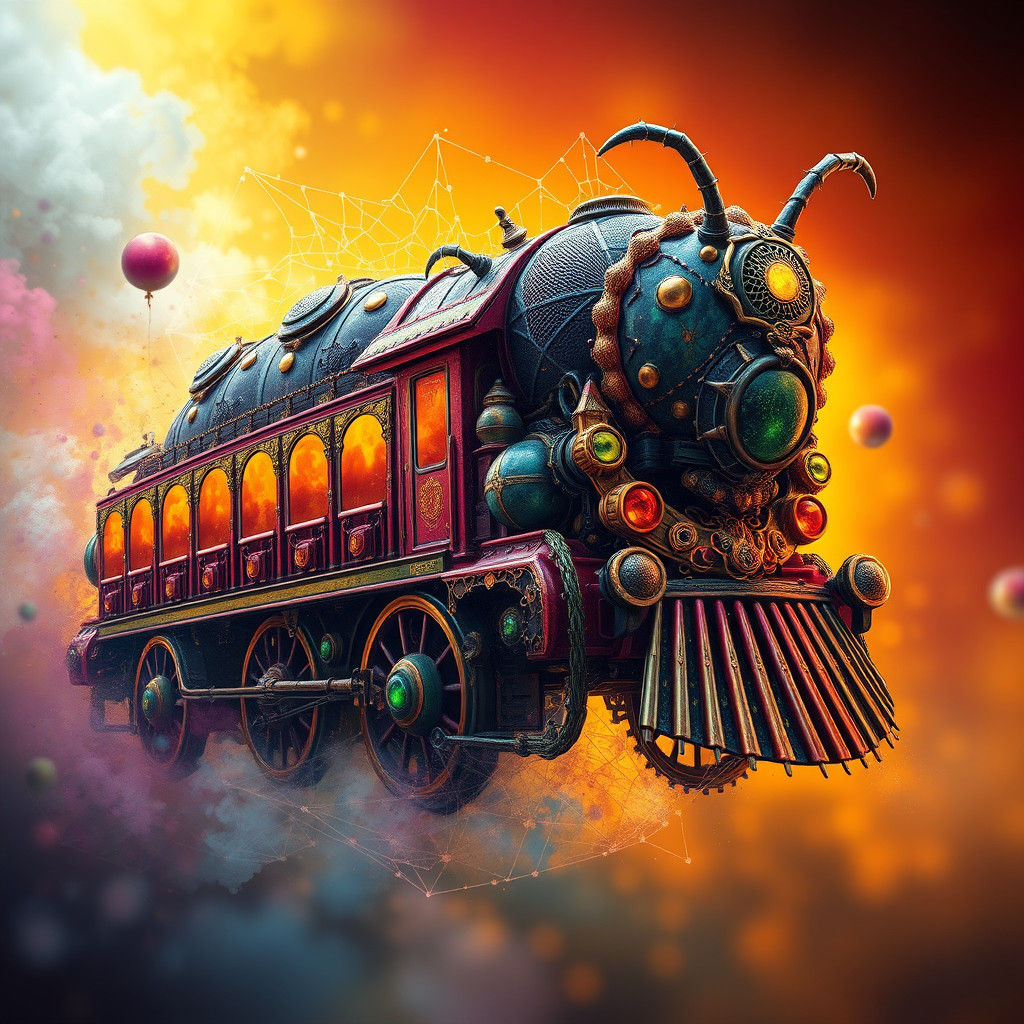 Spider-Web Caterpillar Train in Hyperrealistic Digital Art