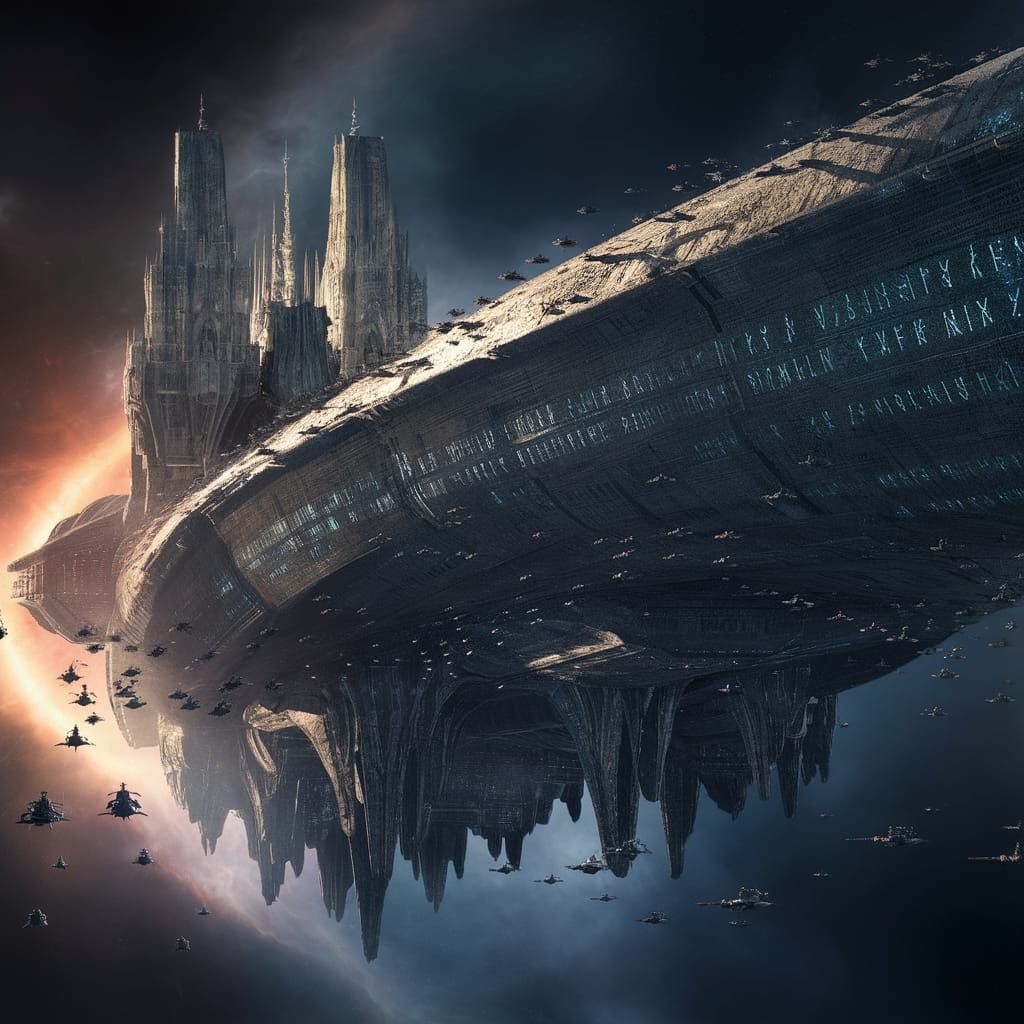 Colossal Gothic Spaceship in Supernova Glow