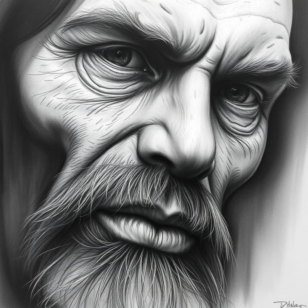 Hyperdetailed Charcoal Drawing with Intricate Shading