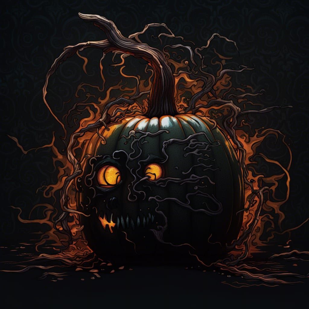 Glitch Art Pumpkin in Noir Zombie Corepunk Style