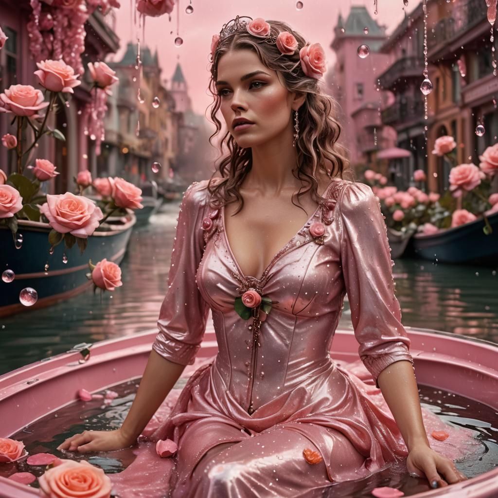 Art Nouveau Portrait: Model on Pink Boat
