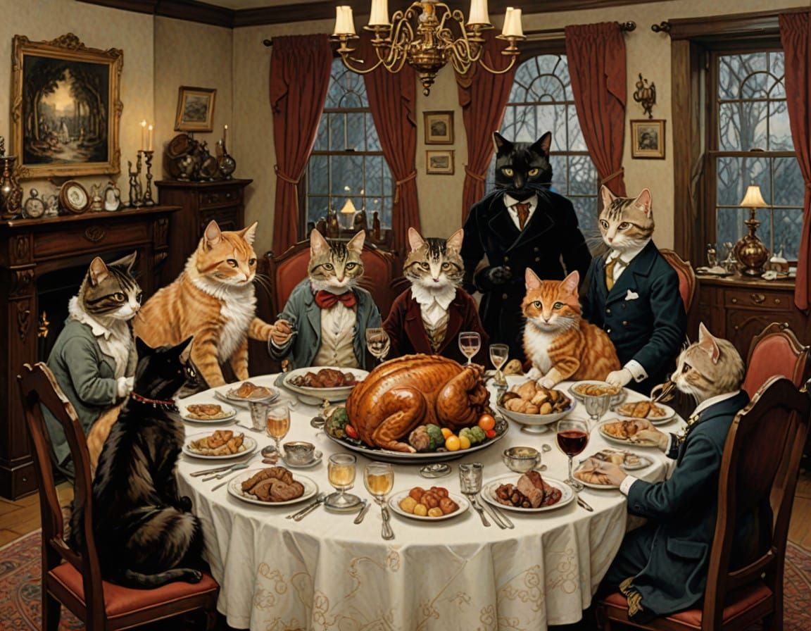 Feline Family Gathering in Elegant Style