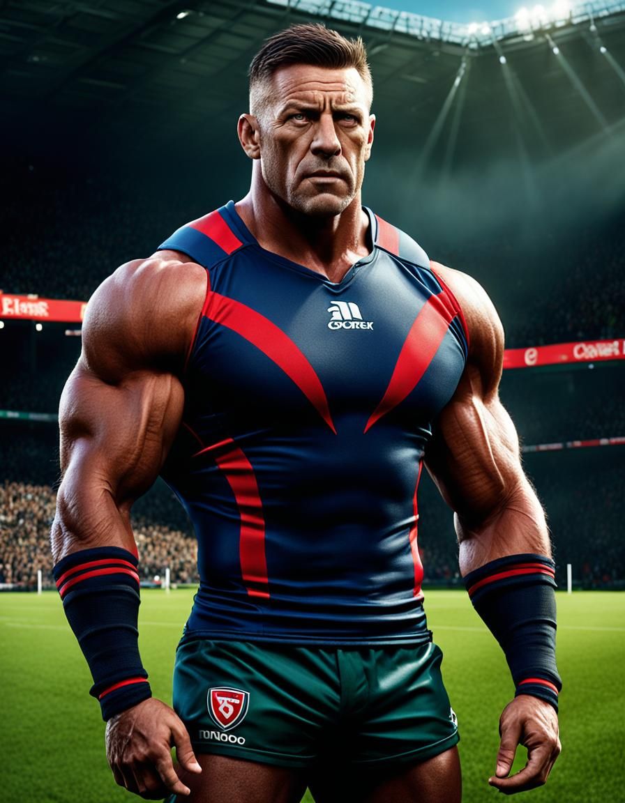 Muscular Phil Dunster as Rugby Player: Digital Art