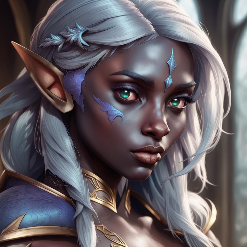 Detailed Drow Elf Portrait in Hyperrealistic Style