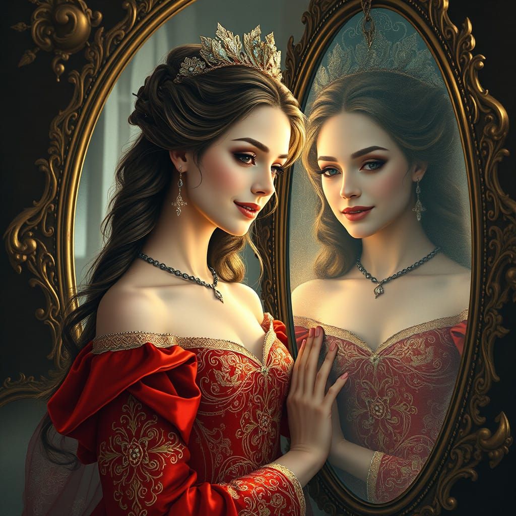 Regal Beauty Reflects in Ornate Mirror