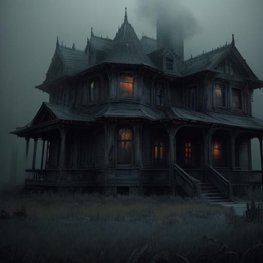 Spooky Haunted House with Eerie Mist