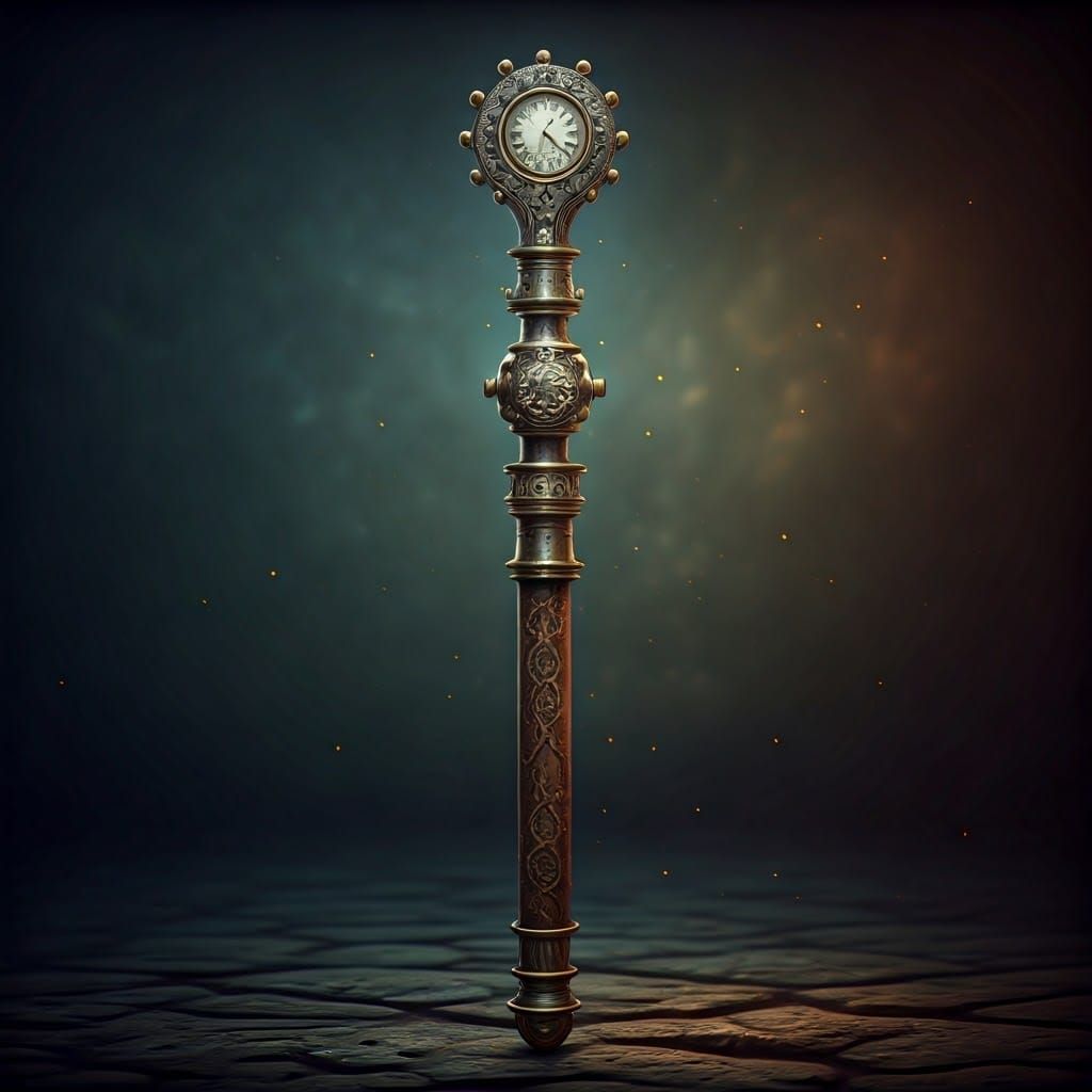 Ethereal Clockwork Staff in Silvery Brown, Triadic Colors