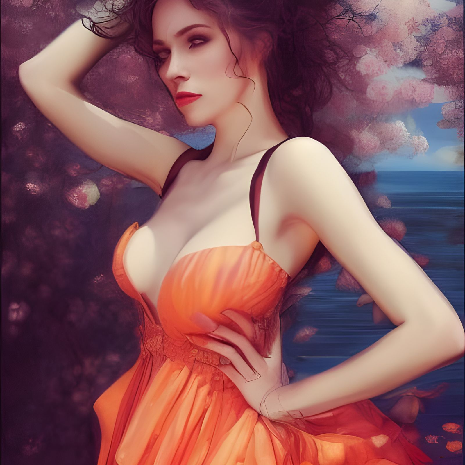 Renaissance Woman in Peach Dress: Hyperrealistic Portrait