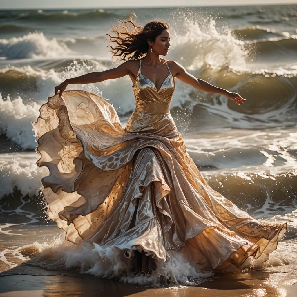 Wave Dress: A Sun-Kissed Lady in Ocean Motion