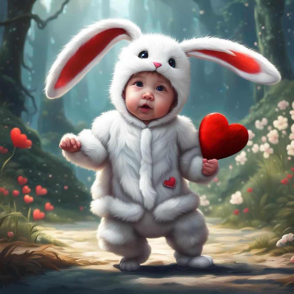 Baby Bunny Costume in Detailed Matte Painting Style