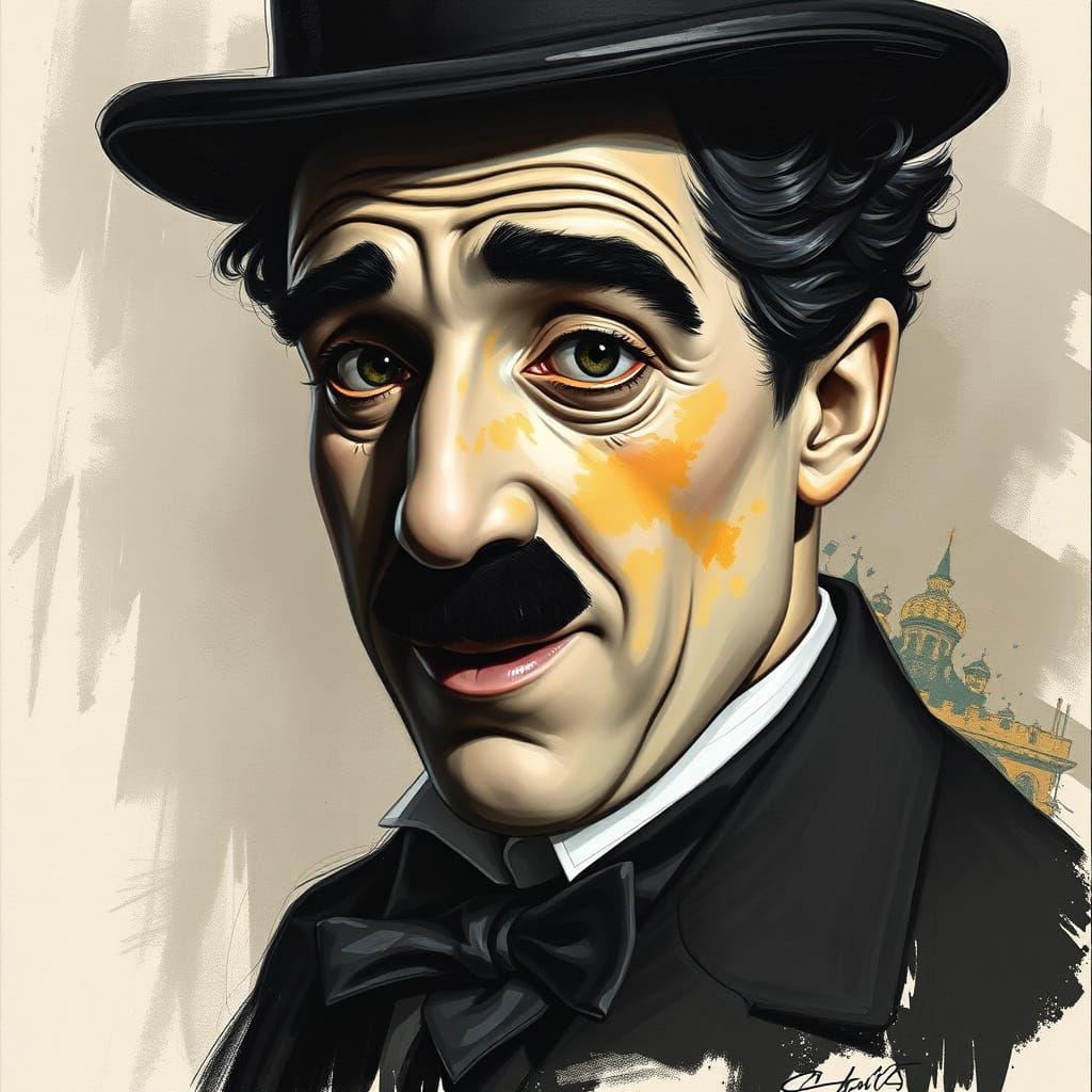Charlie Chaplin Portrait in Vintage Style