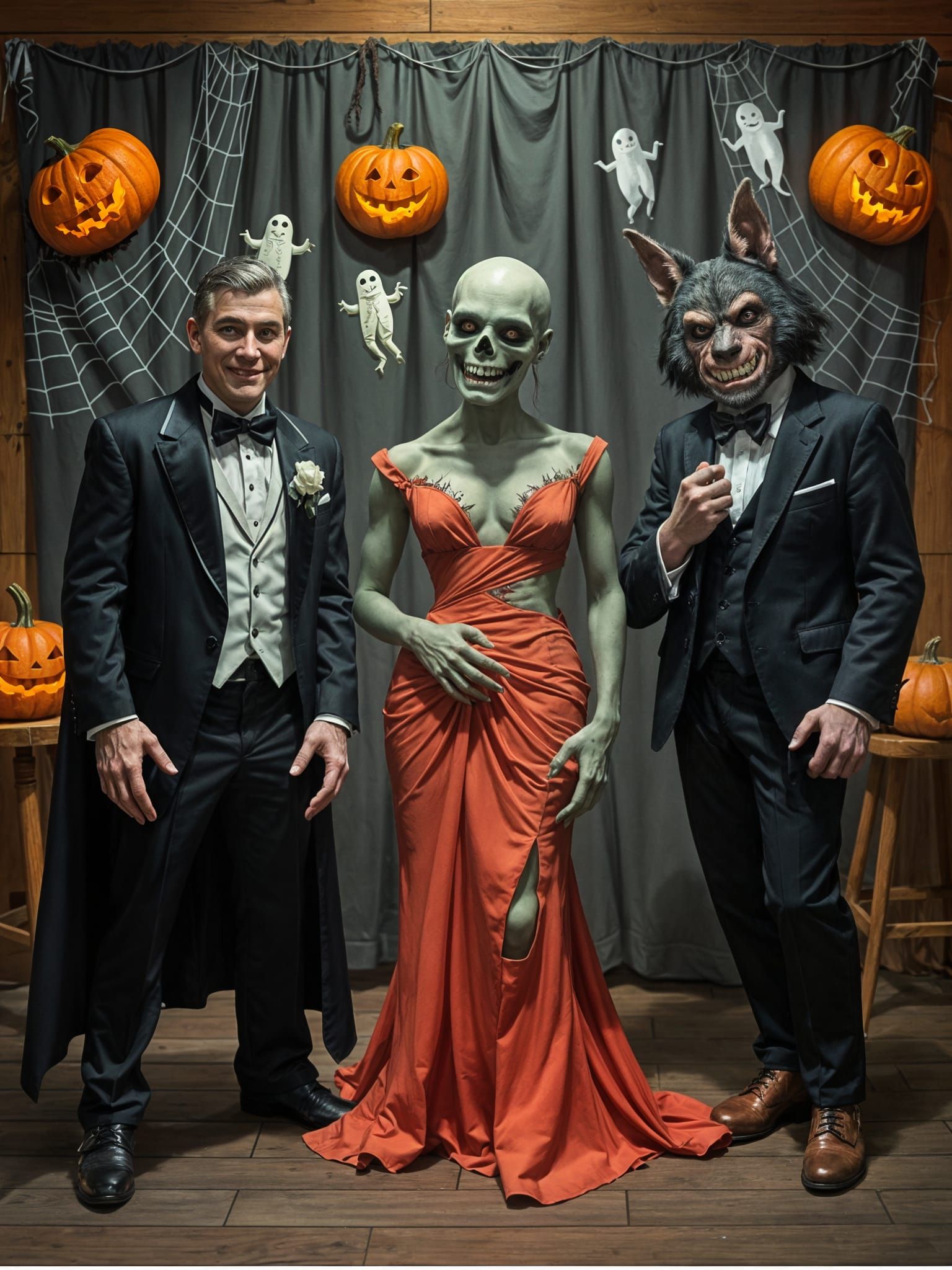 Monsters Pose for Halloween Prom Caricature Photo