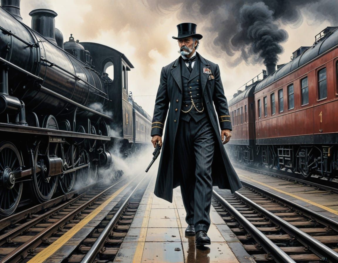 Gritty Railway Station Master in Vintage England