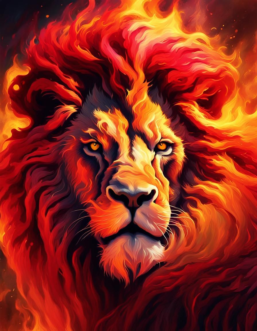 Fiery Lion: A Blazing Inferno Digital Painting