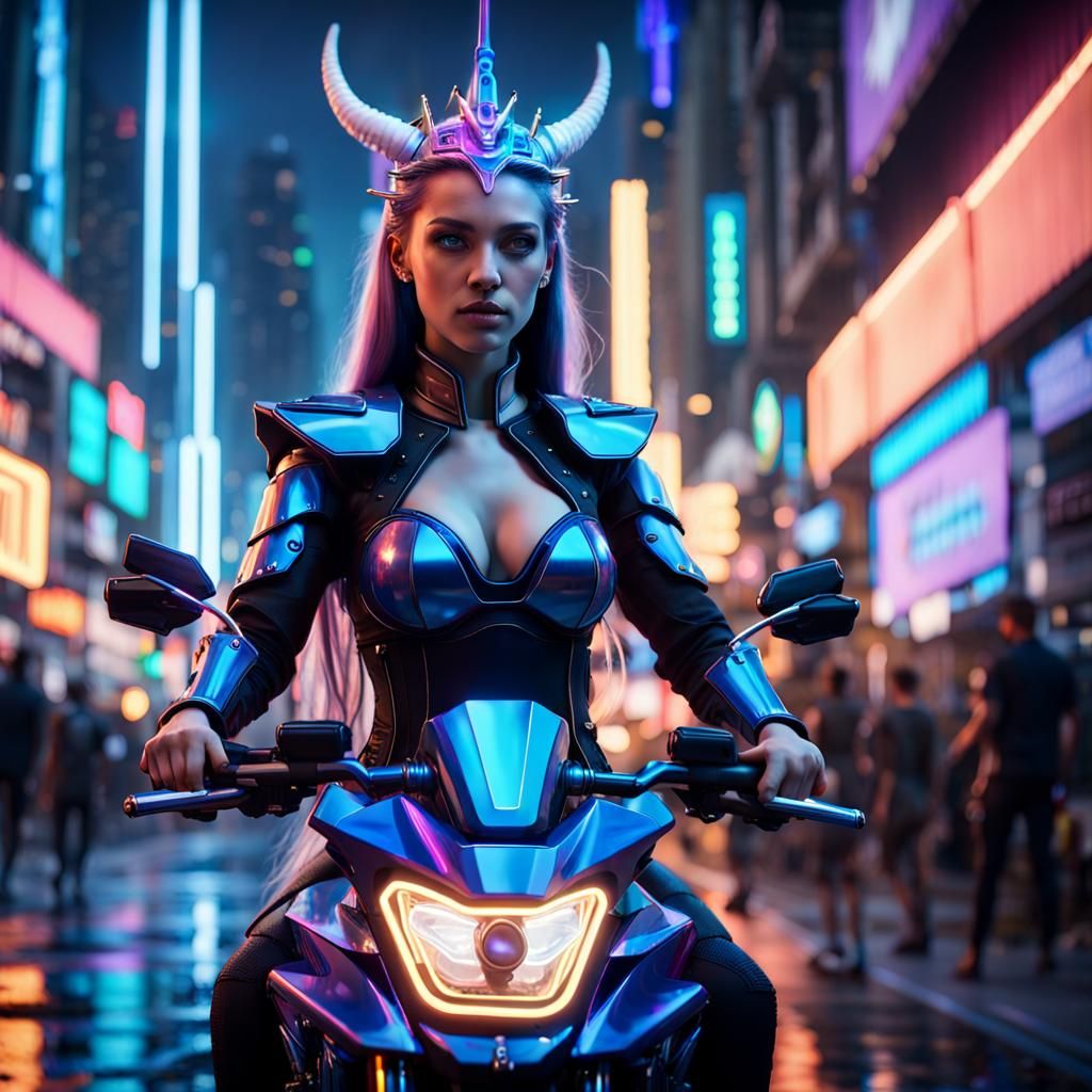 portrait of a beautiful female medieval princess android in a royal blue cybernetic gothic dress and high tech crown