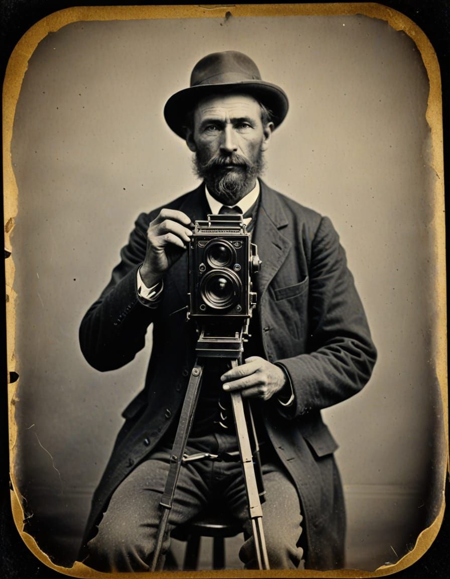 Vintage Mirror Selfie in Daguerreotype Style