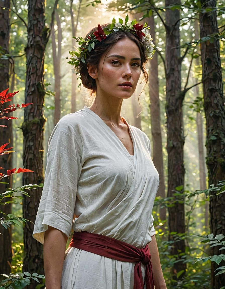 Powerful Woman in Forest, Fauvist Oil Painting