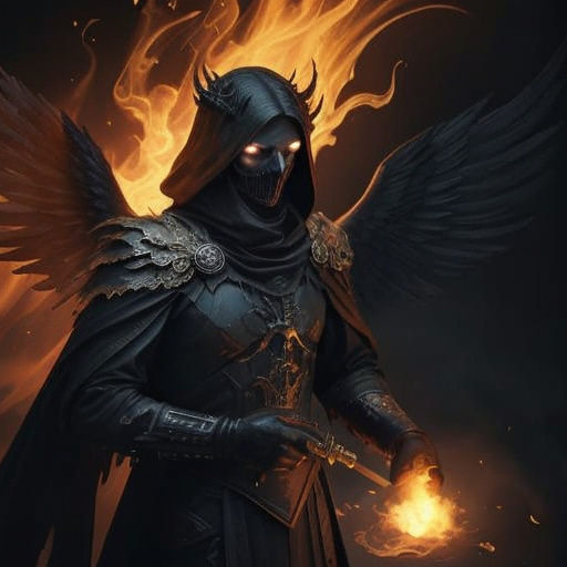 Surreal, Magical Angel of Death in a Fiery Abyss
