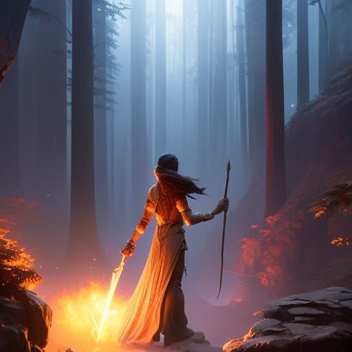 Elves in Forest Clearing: 3D Digital Art