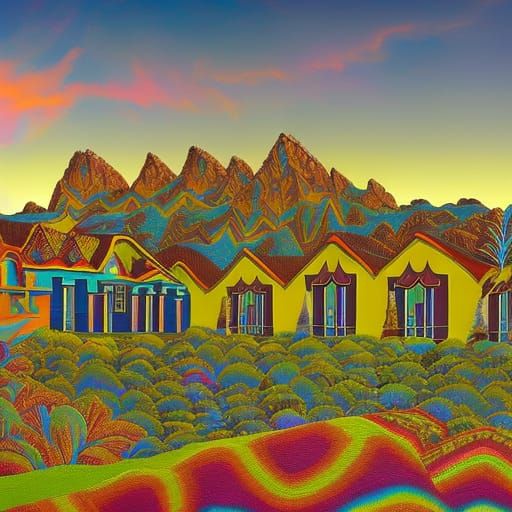 Psychedelic Villages in Surrealist Style