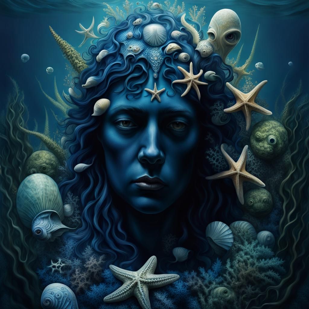 Eldritch Sea Creature Face in Dark Gothic Style