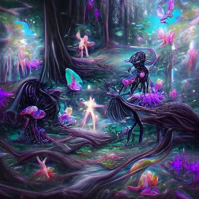 Dark Fairy Forest: Holographic Astral Cosmic Illustration