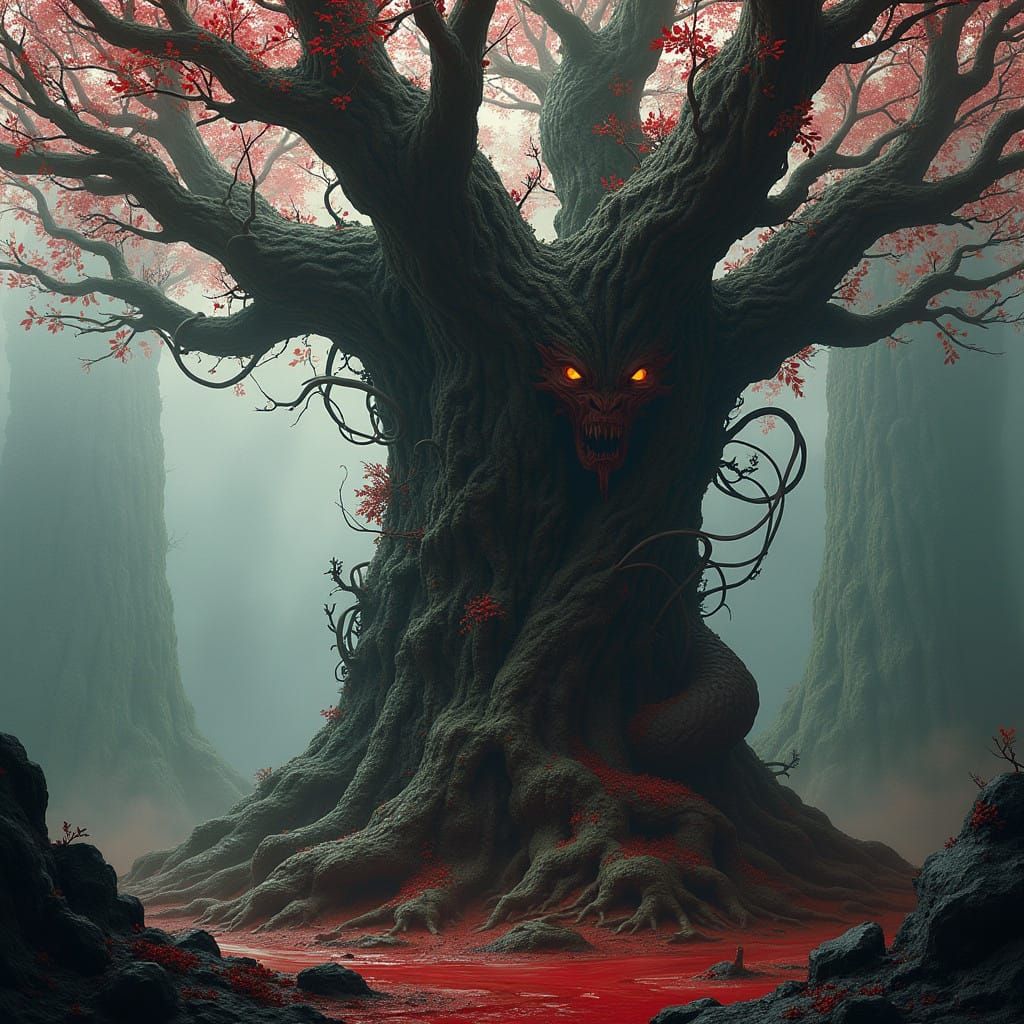 Gothic Treant in Crimson Landscape