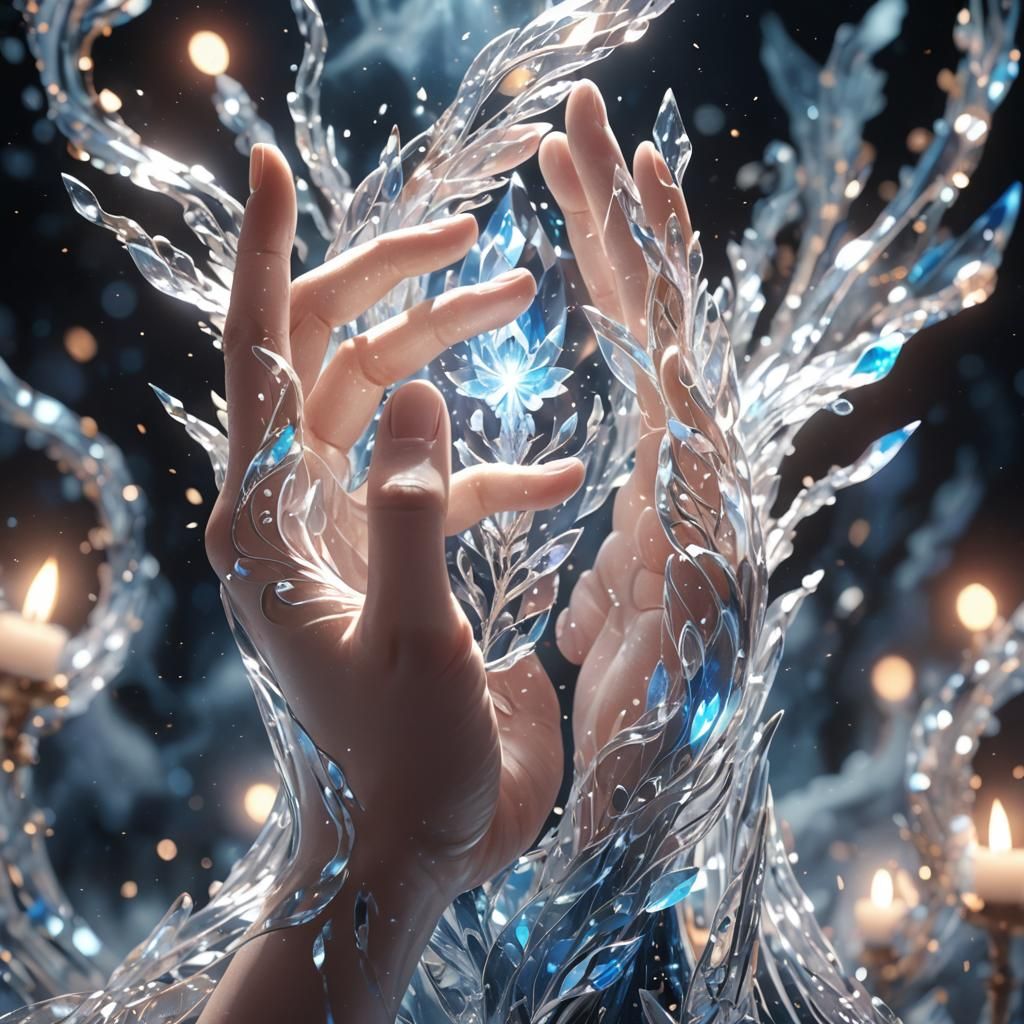 Ethereal Crystal Hand Fantasy Art in Anime Style